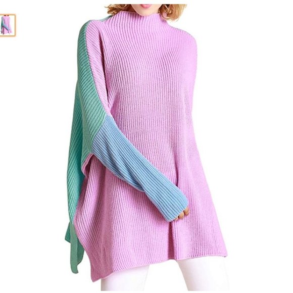 Sweaters - Oversized Pastel Colorblocked Sweater